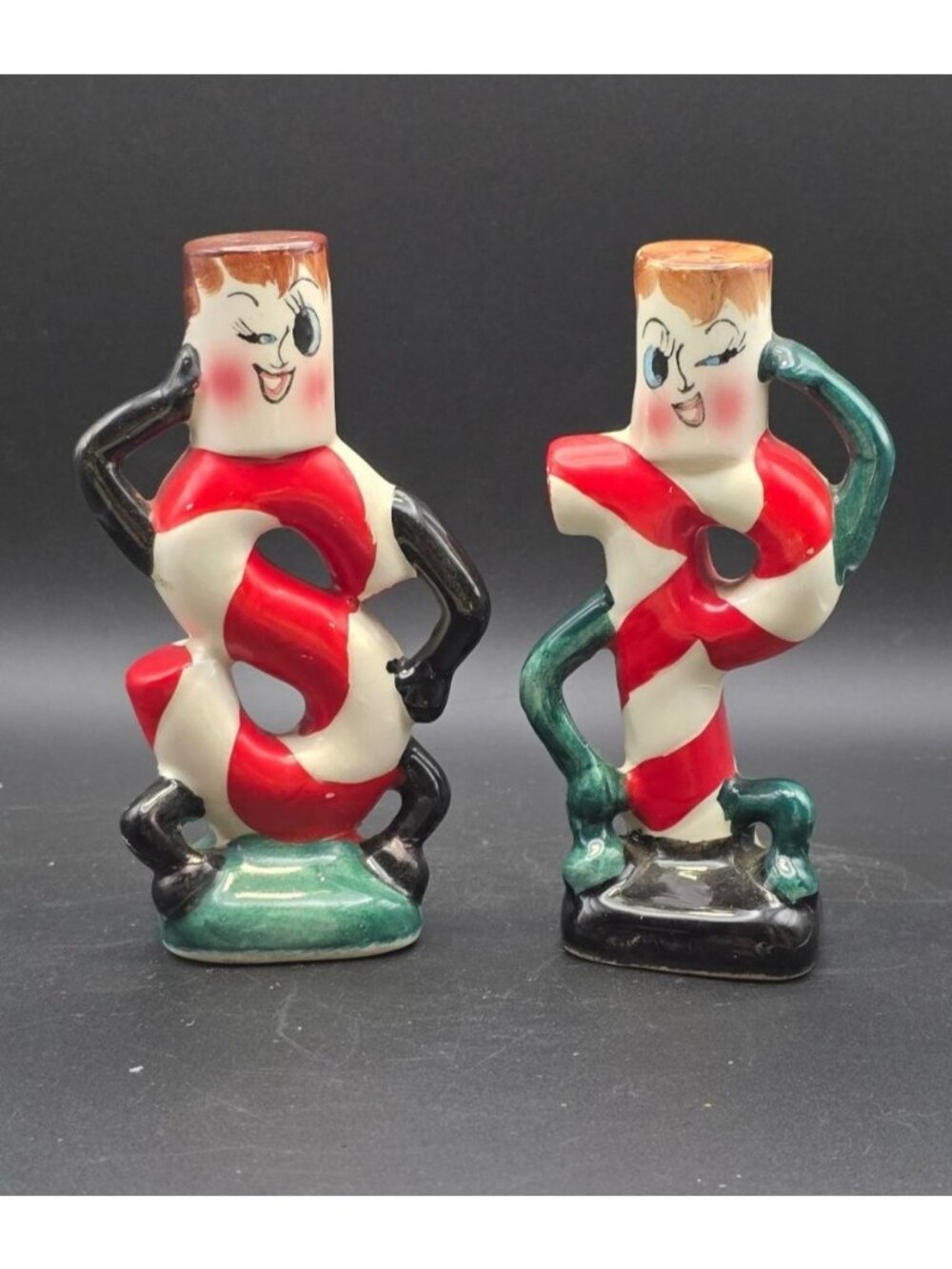 Vintage MCM Artmark Anthropomorphic Candy Cane Salt & Pepper Shakers Christmas